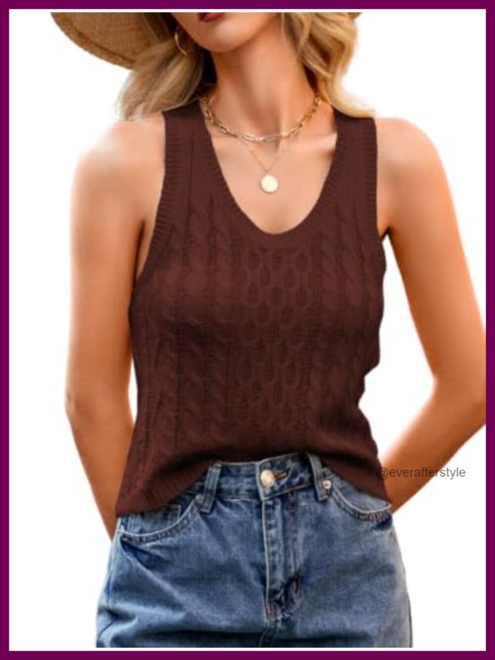 Cable Knit Scoop Neck Sleeveless Cropped Sweater Vest